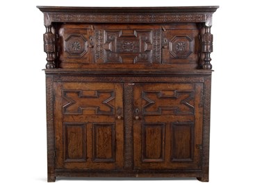 Lot 483 - A large 17th Century oak court cupboard with...