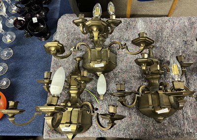 Lot 302 - A trio of 20th Century five branch wall lights...