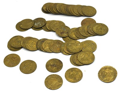 Lot 232 - Quantity of 67x GRIII 1701 brass spade guinea...