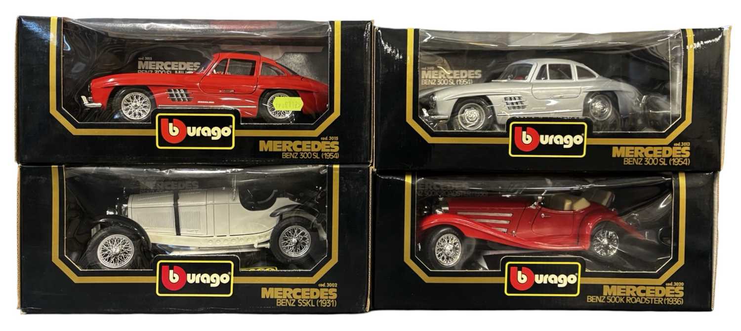 Lot 62 - Four boxed Bburago 1:18 scale Mercedes models,...