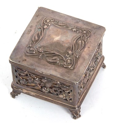 Lot 18 - An Art Nouveau silver square trinket box, the...