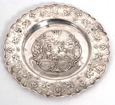 Lot 86 - An antique Dutch silver embossed small tray,...