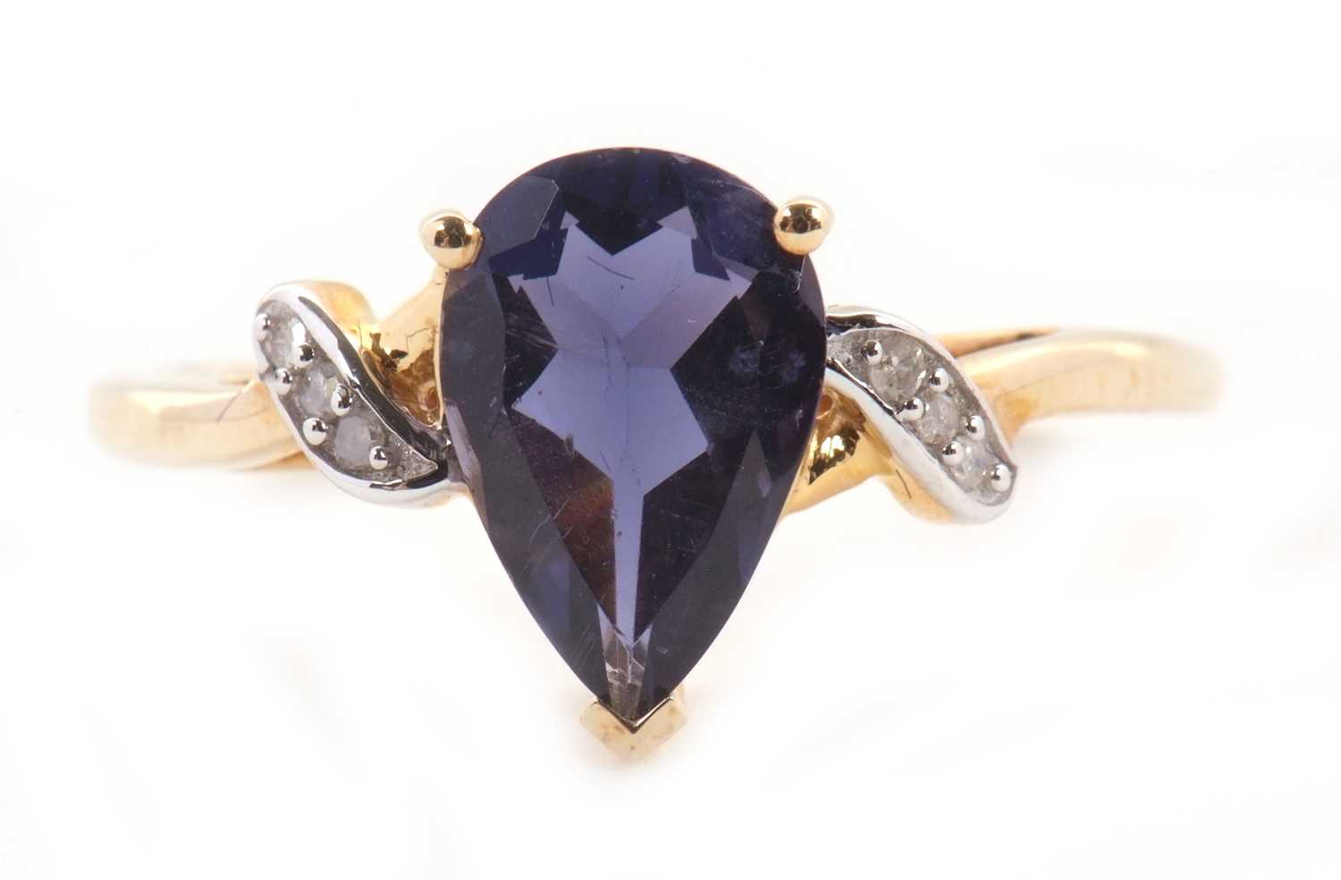 Lot 68 - A 9ct iolite and diamond ring, the pear shaped...