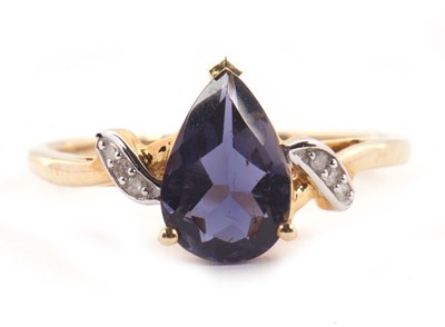 Lot 68 - A 9ct iolite and diamond ring, the pear shaped...