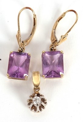 Lot 87 - A pair of amethyst earrings, approx. 11mm long,...