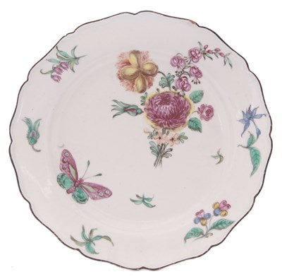 Lot 39 - Rare Bow porcelain plate C.1765 decorated in...