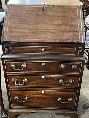 Lot 473 - Georgian style mahogany bureau of small...