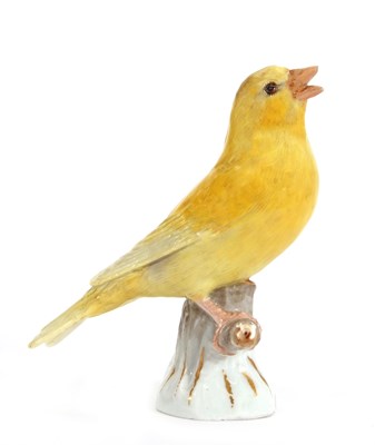 Lot 20 - A Meissen model of a canary perched on a tree...