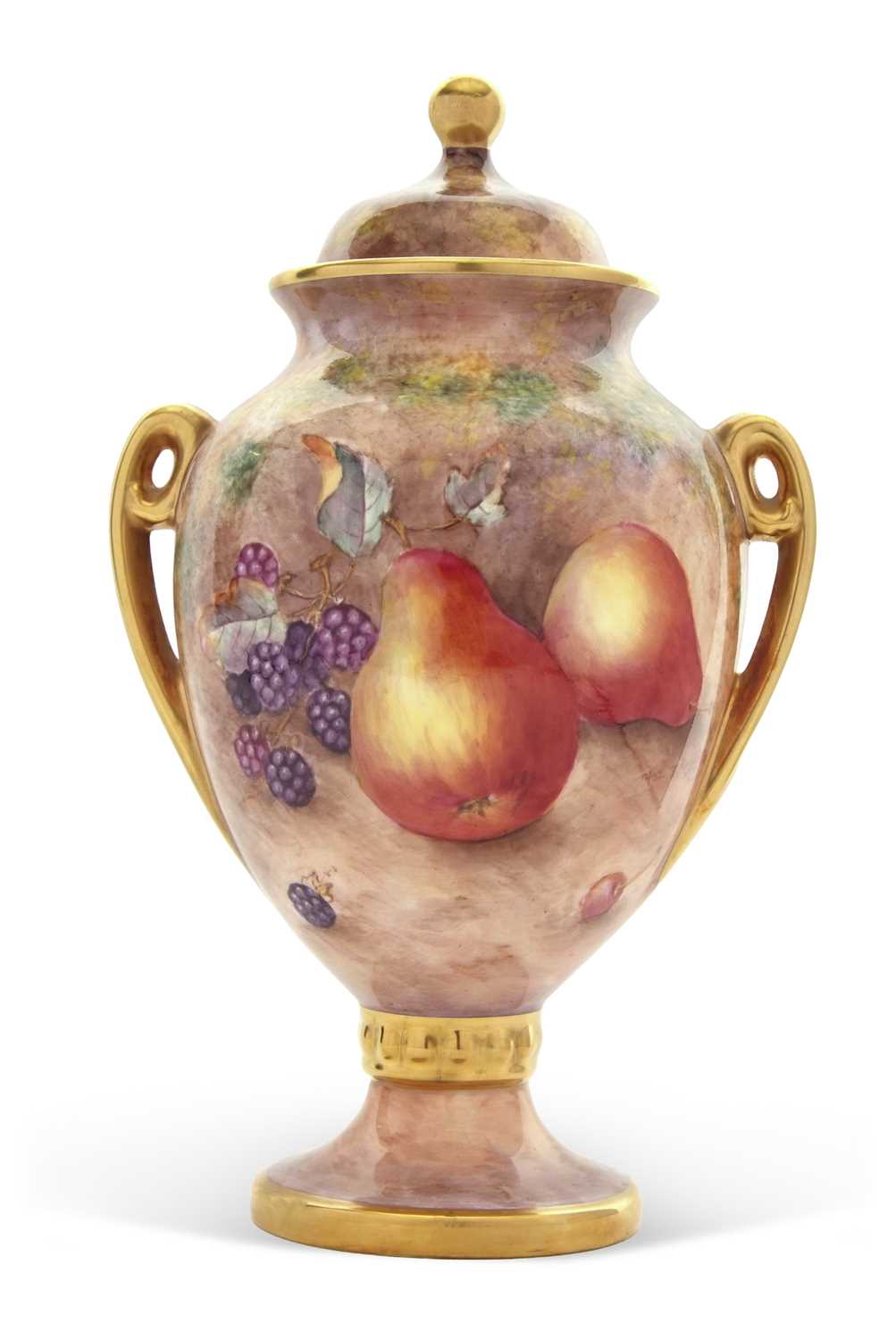 Lot 14 - An Aynsley fruit decorated vase and cover,...