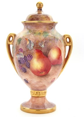 Lot 14 - An Aynsley fruit decorated vase and cover,...