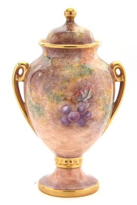 Lot 14 - An Aynsley fruit decorated vase and cover,...