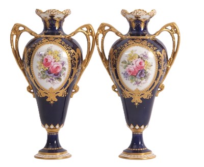 Lot 32 - A pair of Royal Crown Derby vases with gilt...