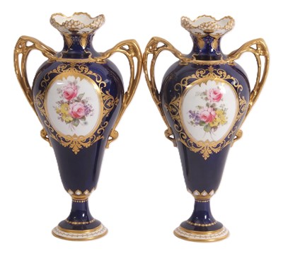 Lot 32 - A pair of Royal Crown Derby vases with gilt...