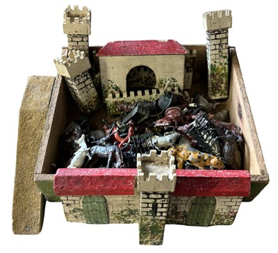 Lot 218 - A scratchbuilt wooden castle playset, together...