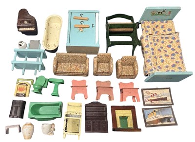 Lot 254 - A group of vintage dolls house furniture, to...