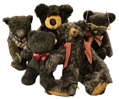Lot 285 - Five black collector's teddy bears, to include:...