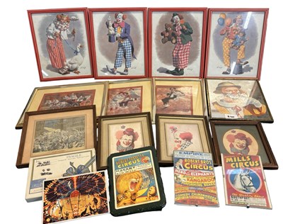 Lot 364 - Various framed clown pictures, plaques etc