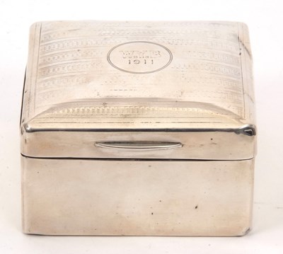 Lot 9 - An Edwardian silver cigarette box of square...