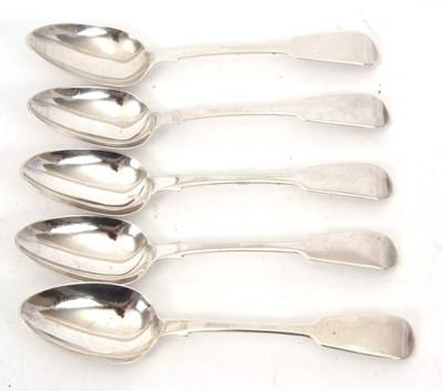 Lot 48 - A group of five silver fiddle pattern dessert...