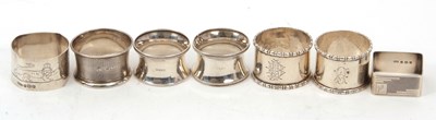 Lot 53 - Group of seven hallmarked silver serviette...