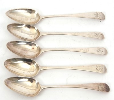 Lot 74 - A group of five George III silver teaspoons,...