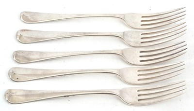 Lot 81 - Five Georgian Hanoverian pattern table forks...