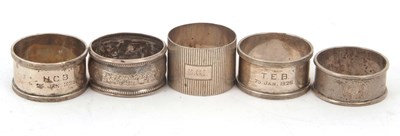 Lot 88 - A group of hallmarked silver serviette rings,...