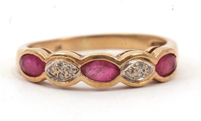 Lot 1 - A ruby and diamond ring, with three marquise...