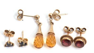 Lot 121 - Three pairs of gemset earrings: to include a...