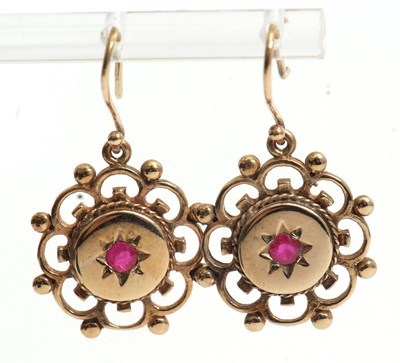 Lot 92 - A pair of Victorian ruby earrings, the round...