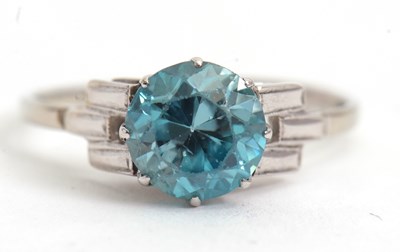 Lot 68 - An Art Deco style 9ct blue zircon ring, with a...
