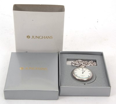 Lot 242 - A Junghans white metal pocket watch, the case...