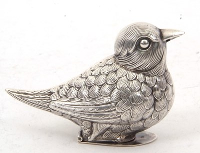 Lot 157 - A white metal bird formed pill box, stamped...