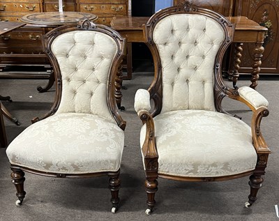 Lot 550 - A Victorian walnut framed gentleman's armchair...