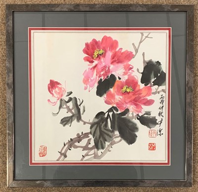Lot 97 - Oriental School, circa 19th century, Peonies...