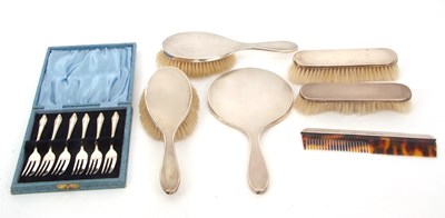 Lot 169 - A George VI silver backed six piece dressing...