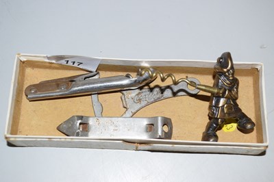 Lot 117 - Four assorted bottle openers/cork screws