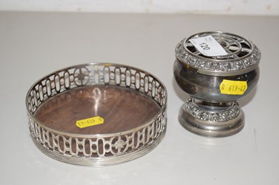 Lot 120 - A silver plated wine coaster together with a...
