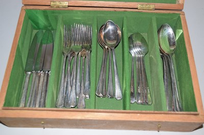 Lot 144 - Wooden cutlery box containing selection of...