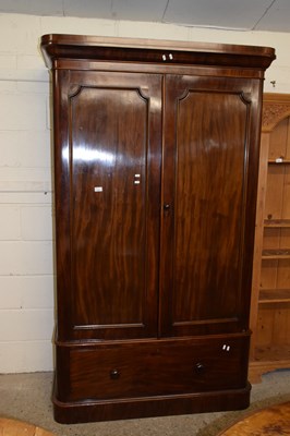 Lot 255 - Mahogany double wardrobe with drawer beneath,...