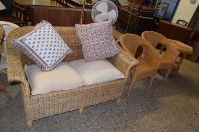 Lot 274 - Cane conservatory suite comprising two chairs,...