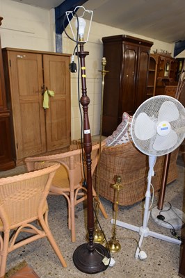Lot 276 - Wooden lamp standard together with two brass...