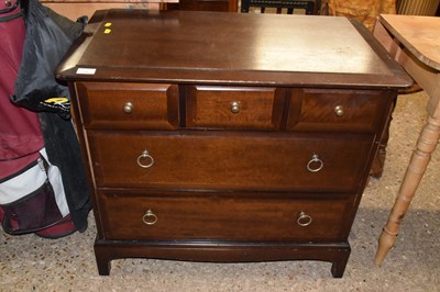 Lot 334 - Modern dark wood low chest of drawers width...