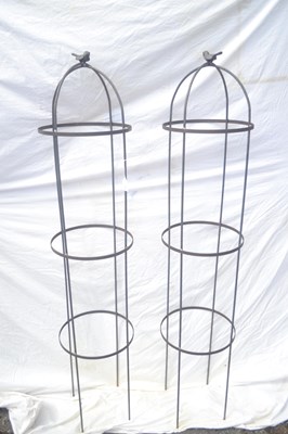 Lot 132 - A pair of tall metal plant stands or cloches,...