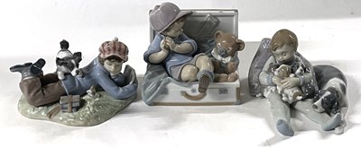 Lot 259 - 3 Lladro Groups Young Boys with Pups and Teddy