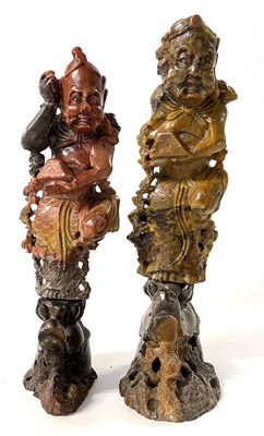 Lot 212 - Two soapstone carvings of Chinese immortals on...