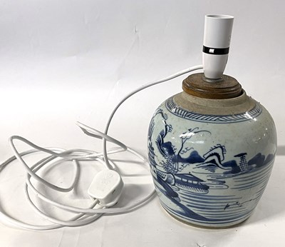 Lot 232 - A Chinese porcelain lamp, the body with blue...