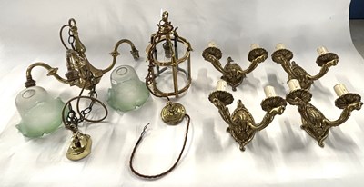 Lot 300 - Quantity of brass wall lights with candle...