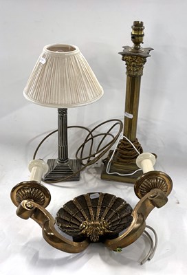 Lot 303 - A brass table lamp with corinthian column...