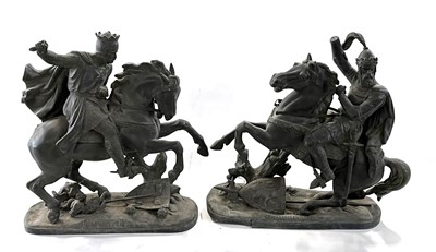 Lot 304 - Two Spelter groups of Medievel Knights...